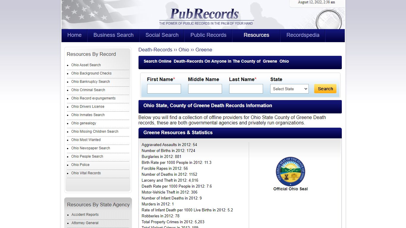 Greene County, Ohio Death Records